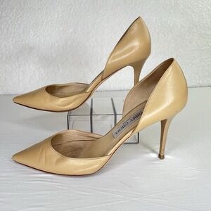 JIMMY CHOO Addison 80 D'orsay Nude Leather Pointy Toe Pump 3.5" Stiletto Sz 38
